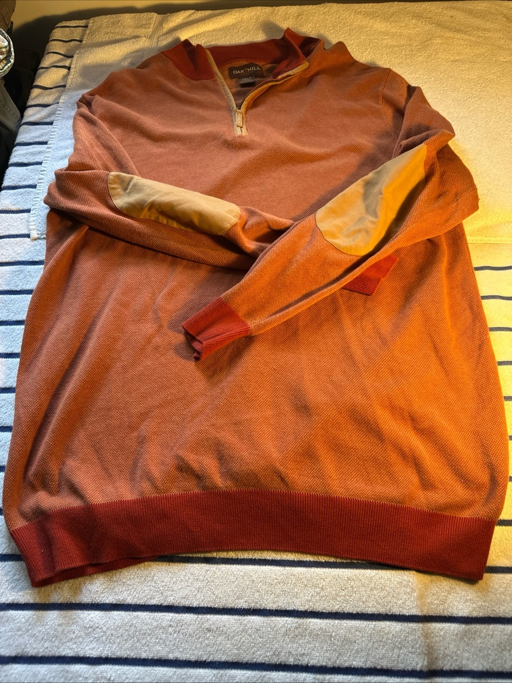 Oak Hill Men's Rust Half-Zip Sweater with Tan Elbow Patches